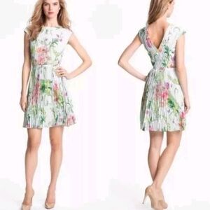 TED BAKER PERLAA FLORAL PLEATED BELTED DRESS